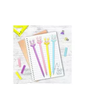 143802, Ручка с топпером шариковая масляная ЮНЛАНДИЯ Зайка-пончик, корпус ассорти, СИНЯЯ, пишущий узел 0,7 мм, 143802