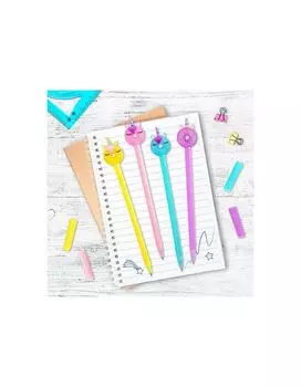 143803, Ручка с топпером шариковая масляная ЮНЛАНДИЯ Единорог-пончик, корпус ассорти, СИНЯЯ, пишущий узел 0,7 мм, 143803