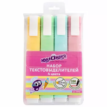 151716, Набор текстовыделителей ЮНЛАНДИЯ 4 шт., АССОРТИ, "COLORSTAR PASTEL", линия 1-4 мм, 151716