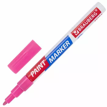 151977, (цена за 12 шт.) Маркер-краска лаковый EXTRA (paint marker) 2 мм, РОЗОВЫЙ, УСИЛЕННАЯ НИТРО-ОСНОВА, BRAUBERG, 151977