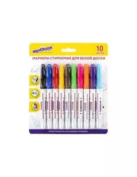 152100, Маркеры стираемые для белой доски НАБОР 10 ЦВЕТОВ, ЮНЛАНДИЯ COLORWAY, 3 мм, 152100