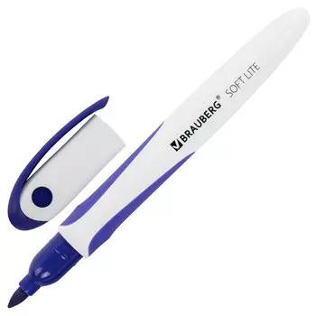 152105, (цена за 12 шт.) Маркер стираемый для белой доски СИНИЙ, BRAUBERG "SOFT LITE", 3 мм, резиновая вставка, 152105