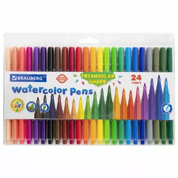 152194, Фломастеры трехгранные 24 цвета, вентилируемый колпачок, BRAUBERG "PREMIUM", ПВХ-упаковка, 152194