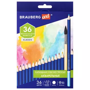 181531, Карандаши художественные цветные акварельные BRAUBERG ART CLASSIC, 36 цветов, грифель 3,3 мм, 181531
