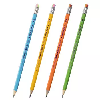 181589, (цена за 100 шт.) Карандаш чернографитный ЮНЛАНДИЯ, 1 шт., "Неончики", НВ, корпус ассорти, с резинкой, 181589