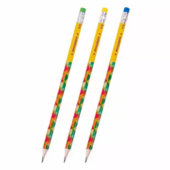 181592, (цена за 12 шт.) Карандаш чернографитный ЮНЛАНДИЯ, 1 шт., "Калейдоскоп", HB, корпус ассорти, с цветным ластиком, 181592