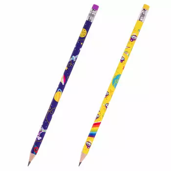 181752, (цена за 45 шт.) Карандаш чернографитный ЮНЛАНДИЯ "ЮНЛАНДИК", 1 шт., HB, с ластиком, корпус ассорти, 181752