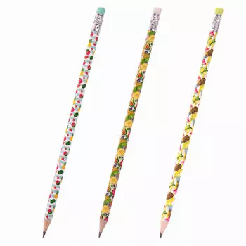 181777, (цена за 45 шт.) Карандаш чернографитный ЮНЛАНДИЯ "ФРУКТЫ", 1 шт., HB, с ластиком, корпус ассорти, 181777