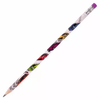 181781, (цена за 45 шт.) Карандаш чернографитный ЮНЛАНДИЯ "МАШИНКИ", 1 шт., HB, с ластиком, корпус с печатью, 181781