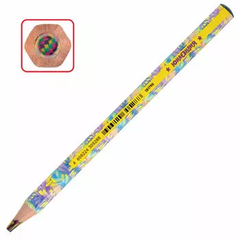 181790, (цена за 30 шт.) Карандаш с многоцветным грифелем МЯГКИЙ, 1 шт., ЮНЛАНДИЯ "MAGIC TROPIC", тропические цвета, утолщенный, 181790