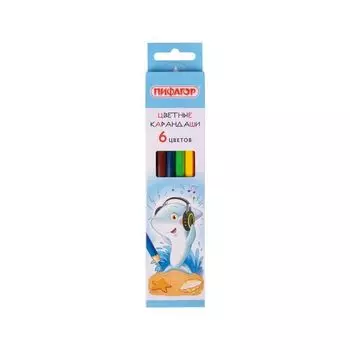 181815, Карандаши цветные ПИФАГОР Веселые акулята, 6 цветов, классические, заточенные, 181815