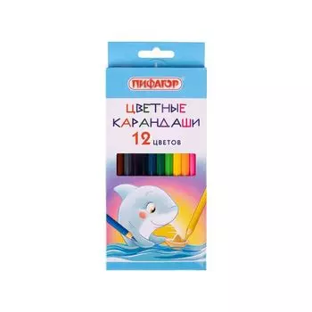 181816, Карандаши цветные ПИФАГОР Веселые акулята, 12 цветов, классические, заточенные, 181816