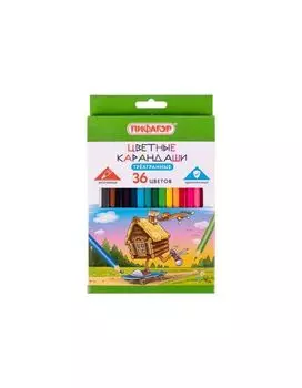 181824, Карандаши цветные ПИФАГОР Сказки, 36 цветов, классические, заточенные, 181824