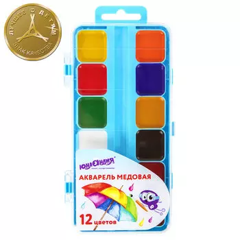 192287, (цена за 8 шт.) Краски акварельные ЮНЛАНДИЯ "ЮНЛАНДИК-ХУДОЖНИК", медовые, 12 цветов, КЛАССИЧЕСКИЕ, пластик, 192287