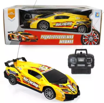1toy Спортавто Машина на радиоуправлении, масштаб 1:24, 27 МГц, 20 см, 4 канала, на батарейках, свет, желтая