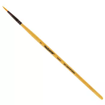 200841, (цена за 30 шт.) Кисть ПИФАГОР, СИНТЕТИКА, круглая, № 1, деревянная лакированная ручка, с колпачком, 200841