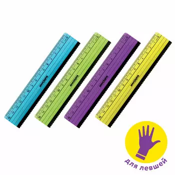 210733, (цена за 48 шт.) Линейка пластик 15 см ЮНЛАНДИЯ "НЕОНЧИКИ", ассорти, с волнистым краем, для левшей, 210733