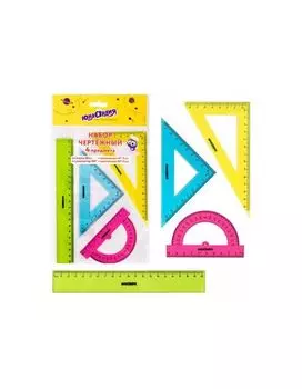 210755, Набор чертежный средний ЮНЛАНДИЯ Color (линейка 20 см, 2 треуг., трансп.), европодвес, 210755