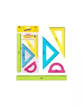 210756, Набор чертежный большой ЮНЛАНДИЯ Color (линейка 30 см, 2 треуг., трансп.), европодвес, 210756