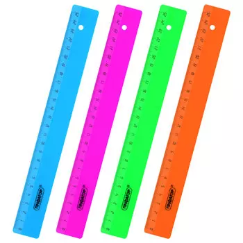 210790, (цена за 20 шт.) Линейка пластиковая 25 см ПИФАГОР, непрозрачная, неоновая, ассорти, 210790