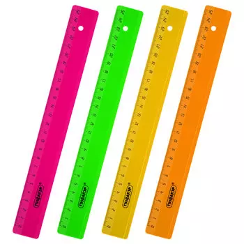 210791, (цена за 20 шт.) Линейка пластиковая 25 см ПИФАГОР, прозрачная, неоновая, ассорти, 210791