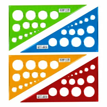 210793, (цена за 20 шт.) Треугольник пластиковый 30х19 см, ПИФАГОР, с окружностями, прозрачный, тонированный, 210793