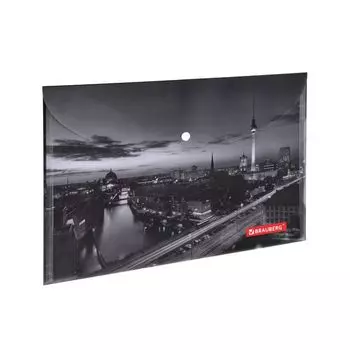 228033, (цена за 12 шт.) Папка-конверт с кнопкой BRAUBERG NIGHT CITY, А4, 160 мкм, цветная печать