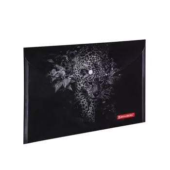 228039, (цена за 12 шт.) Папка-конверт с кнопкой BRAUBERG LEOPARD, А4, 160 мкм, до 100 листов, цветная печать