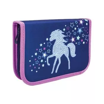 228919, Пенал TIGER FAMILY с наполнением, 1 отд., отк.план., 23 предм., Rainbow Horse, 20х14х4 см