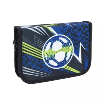 228921, Пенал TIGER FAMILY с наполнением, 1 отд., отк.план., 23 предм., Striking Football, 20х14х4 см