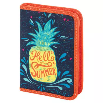 229207, Пенал ПИФАГОР, 1 отделение, 1 откидная планка, ткань, 20х14 см, Ananas, 229207