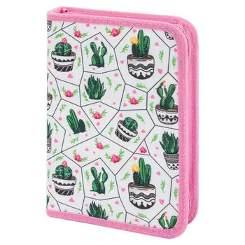 229208, Пенал ПИФАГОР, 1 отделение, 1 откидная планка, ткань, 20х14 см, Cactus, 229208