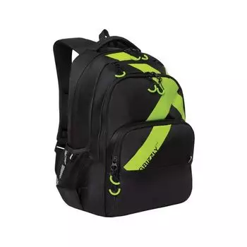229489, Рюкзак GRIZZLY молодежный, 2 отделения, черный, Green X,45x32x23 см, RU-030-1/1