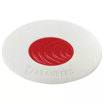 229560, (цена за 36 шт.) Ластик BRAUBERG "Oval PRO", 40х26х8 мм, овальный, красный пластиковый держатель, 229560
