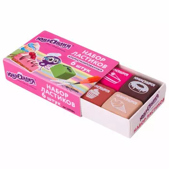 229584, Набор ластиков ЮНЛАНДИЯ "СЛАДКИЕ ИСТОРИИ" 6 шт., размер 21х21х16 мм, ароматизированные, 229584,