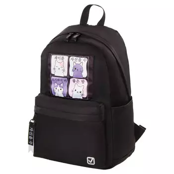 229965, Рюкзак BRAUBERG FASHION CITY, универсальный, "Friendly cats", черный, 44х31х16 см, 229965