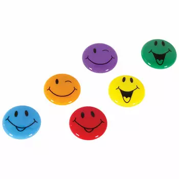 237475, Магниты ЮНЛАНДИЯ 30 мм, НАБОР 6 шт., "СМАЙЛИК", ассорти, 237475