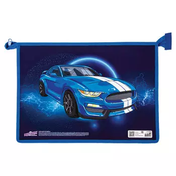 270106, Папка для тетрадей ЮНЛАНДИЯ А4, 1 отделение, картон/пластик, конгрев, молния сверху, "Blue Car", 270106