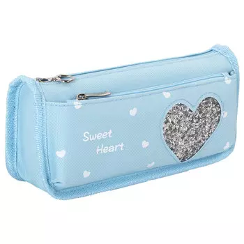 270257, Пенал-косметичка ЮНЛАНДИЯ, 2 отделения, полиэстер, "Heart", мятный, 21х6х9 см, 270257