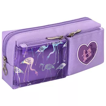 270260, Пенал-косметичка ЮНЛАНДИЯ, 1 отделение, 2 кармана, полиэстер, "Flamingo", фиолетовый, 20х6х8 см, 270260