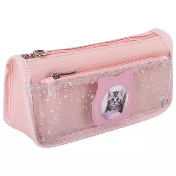 270261, Пенал-косметичка ЮНЛАНДИЯ, 2 отделения, полиэстер, "Kitty", розовый, 21х6х9 см, 270261