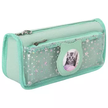 270262, Пенал-косметичка ЮНЛАНДИЯ, 2 отделения, полиэстер, "Kitty", мятный, 21х6х9 см, 270262