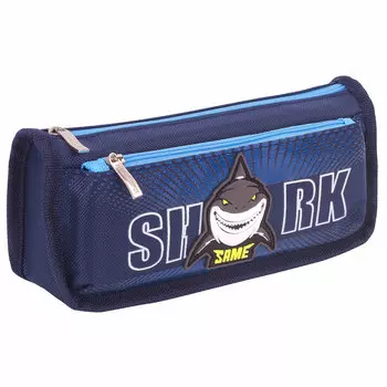 270272, Пенал ЮНЛАНДИЯ, 2 отделения, полиэстер, "Shark", синий, 21х6х9 см, 270272