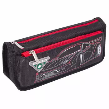 270273, Пенал ЮНЛАНДИЯ, 2 отделения, полиэстер, "Car", черный, 21х6х9 см, 270273