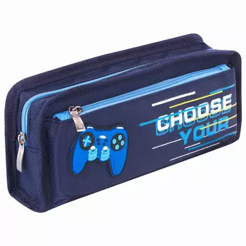 270274, Пенал ЮНЛАНДИЯ, 2 отделения, полиэстер, "Joystick", синий, 21х6х9 см, 270274