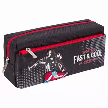 270276, Пенал ЮНЛАНДИЯ, 2 отделения, полиэстер, "Skate", черный, 21х6х9 см, 270276