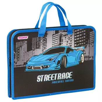 270331, Папка с ручками ПИФАГОР А4, 1 отделение, пластик, молния сверху, 40 мм, SuperCar, 270331