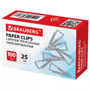 270440, (цена за 10 шт.) Скрепки BRAUBERG, 25 мм, никелированные, треугольные, 100 шт., в картонной коробке, 270440