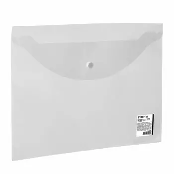 270467, (цена за 15 шт.) Папка-конверт с кнопкой STAFF, А4, до 100 листов, прозрачная, 0,15 мм, 270467