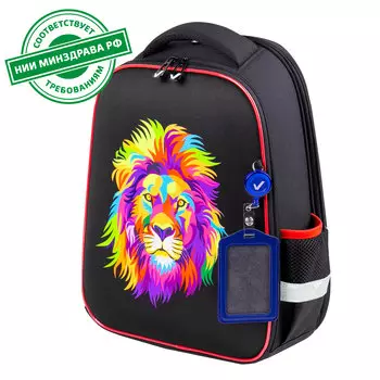270618, Ранец BRAUBERG FIT, 2 отделения, "Colorful lion", 38х27х14 см, 270618